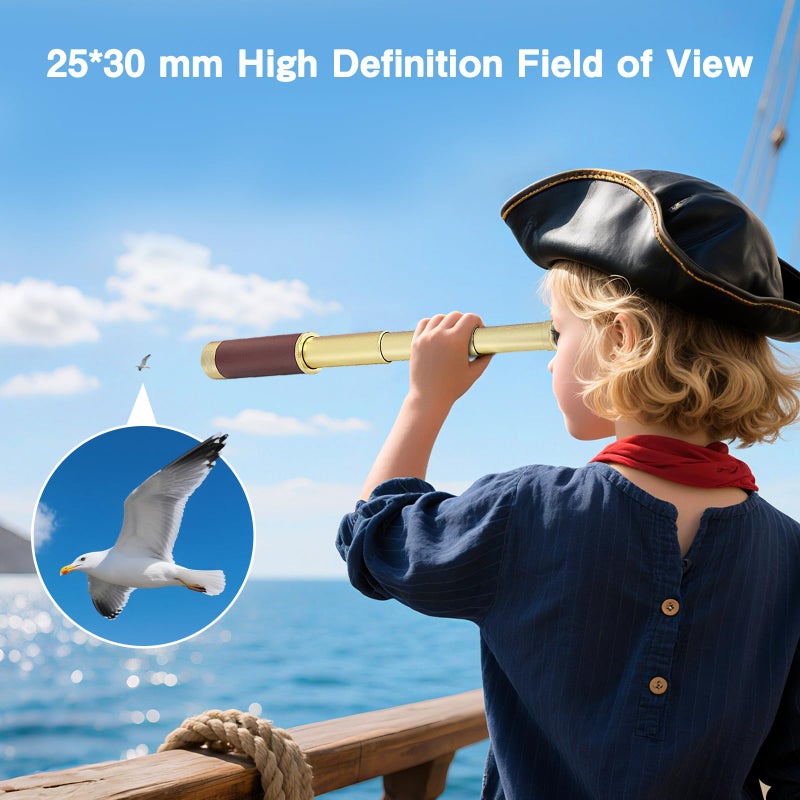 Laupha Retro Pirate Telescope Zoomable 25x30 Spyglass Portable Collapsible Handheld Telescope Vintage Monocular for Kids & Survival Gear Compass Pocket Military Compass for Camping Boating - Image 5